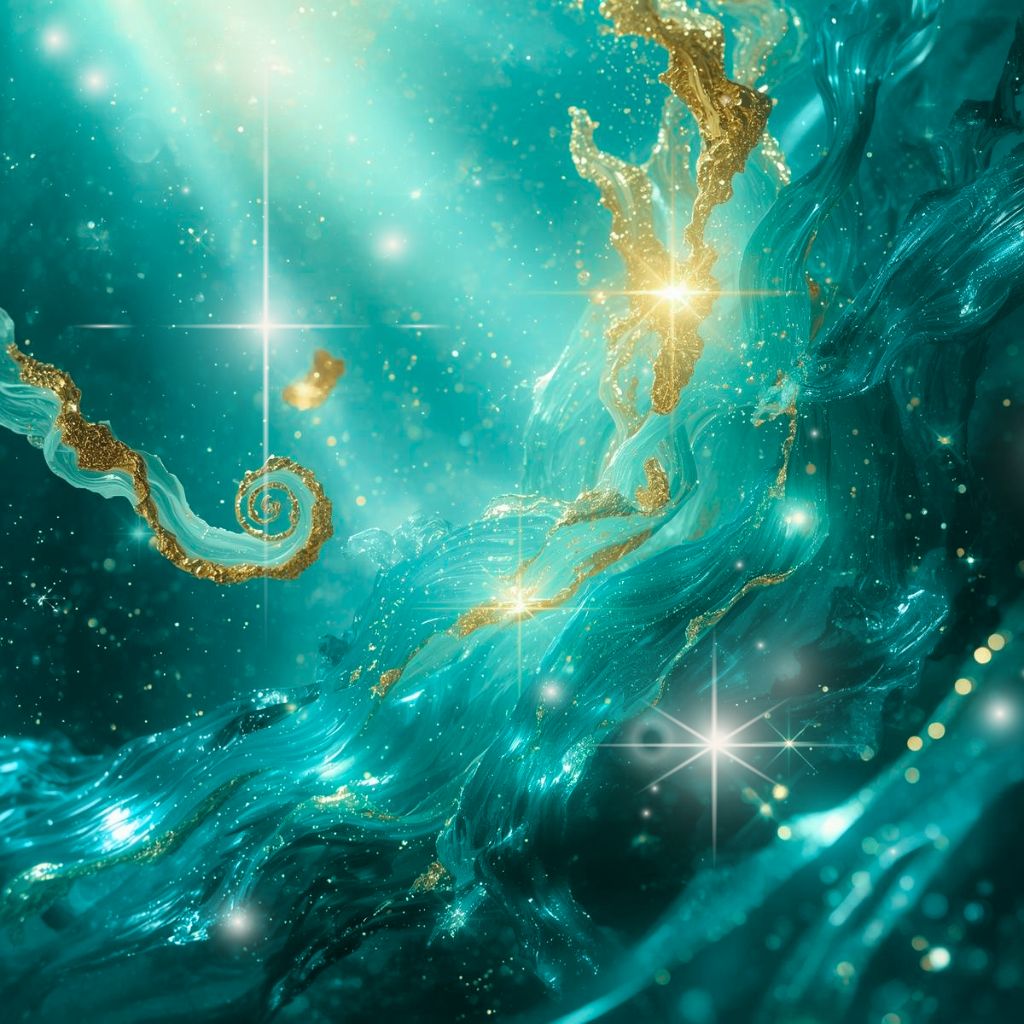 Uprising Economy Collection cover by Gitana Mystical Products – empowering teal and gold cosmic swirl design.